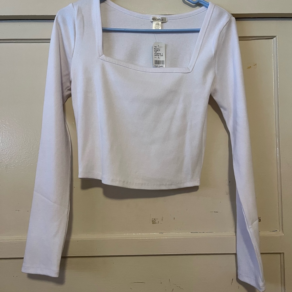 White Long Sleeve Square Neck Top